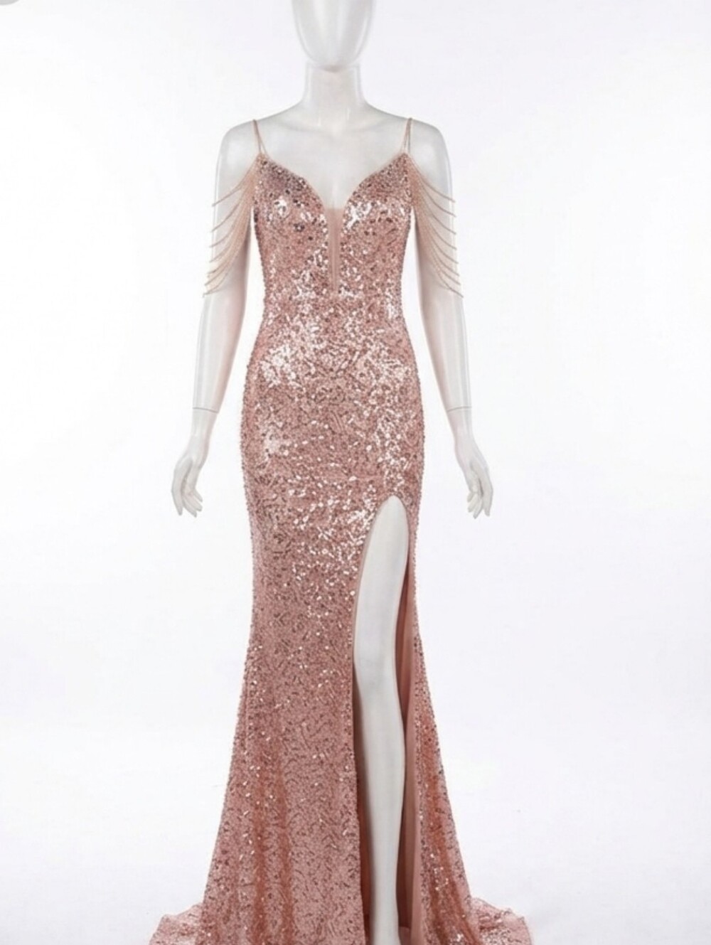 Elegant Sleeveless Sequin Wedding Dress - Picture 15 of 15